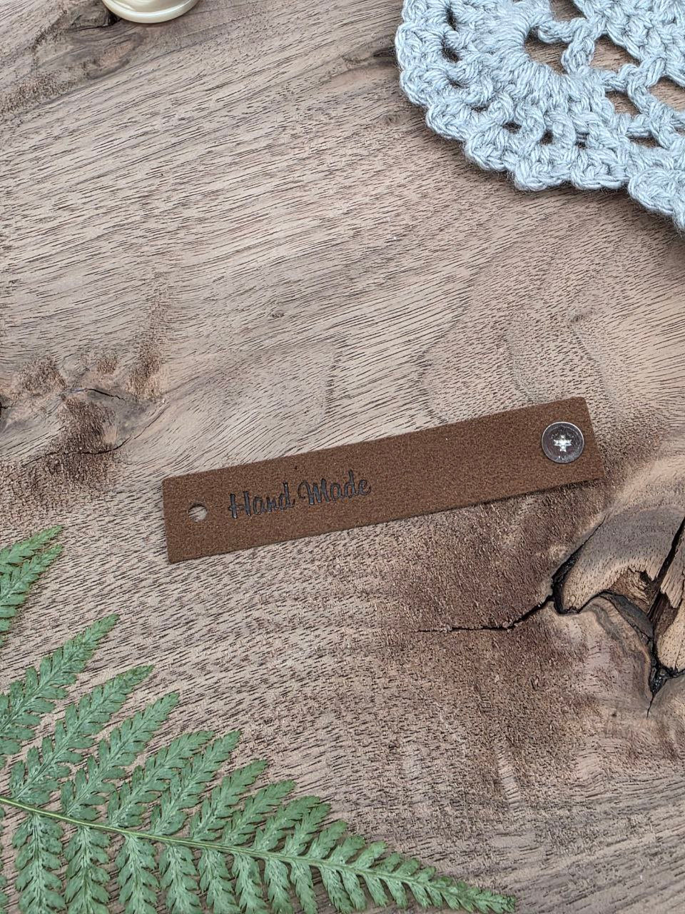 Handmade Faux Leather Labels with Snap Button, Brown
