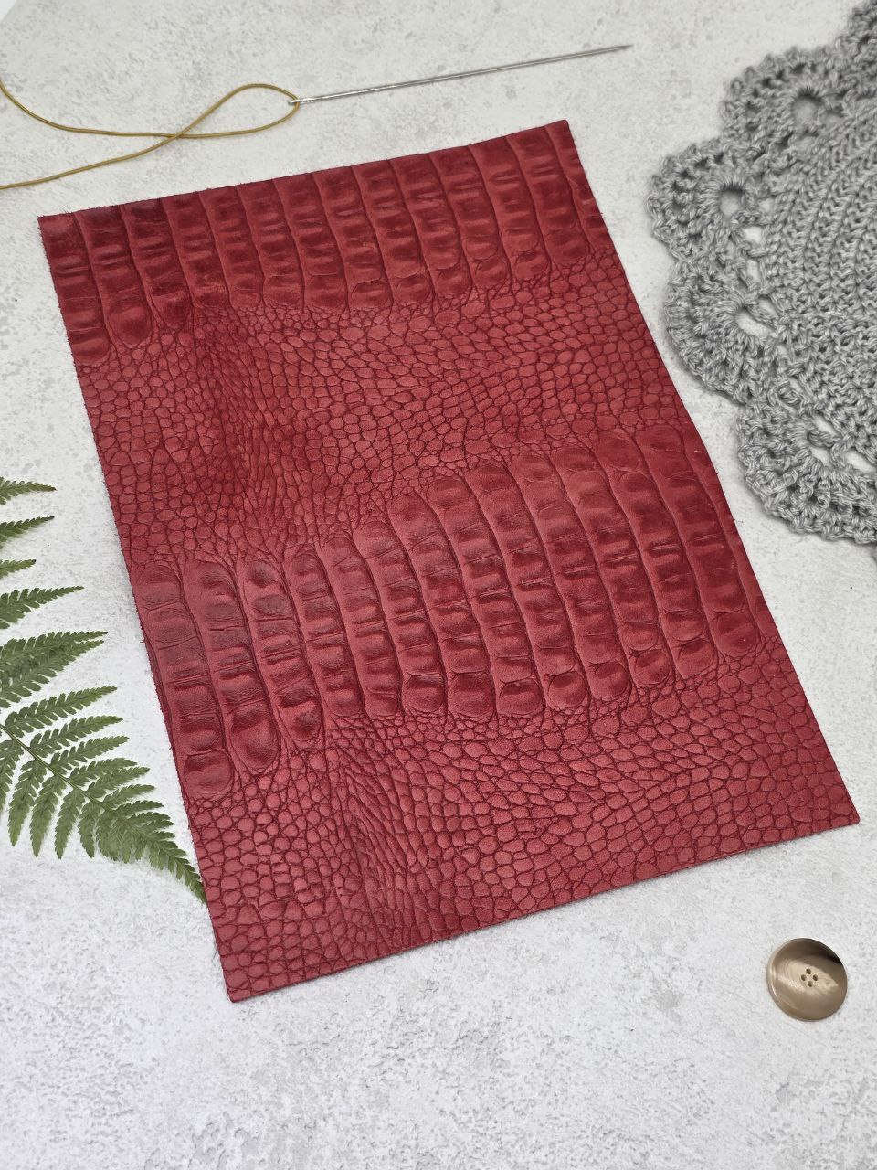 Genuine Leather Sheet “Caiman” – A4 Size, Red