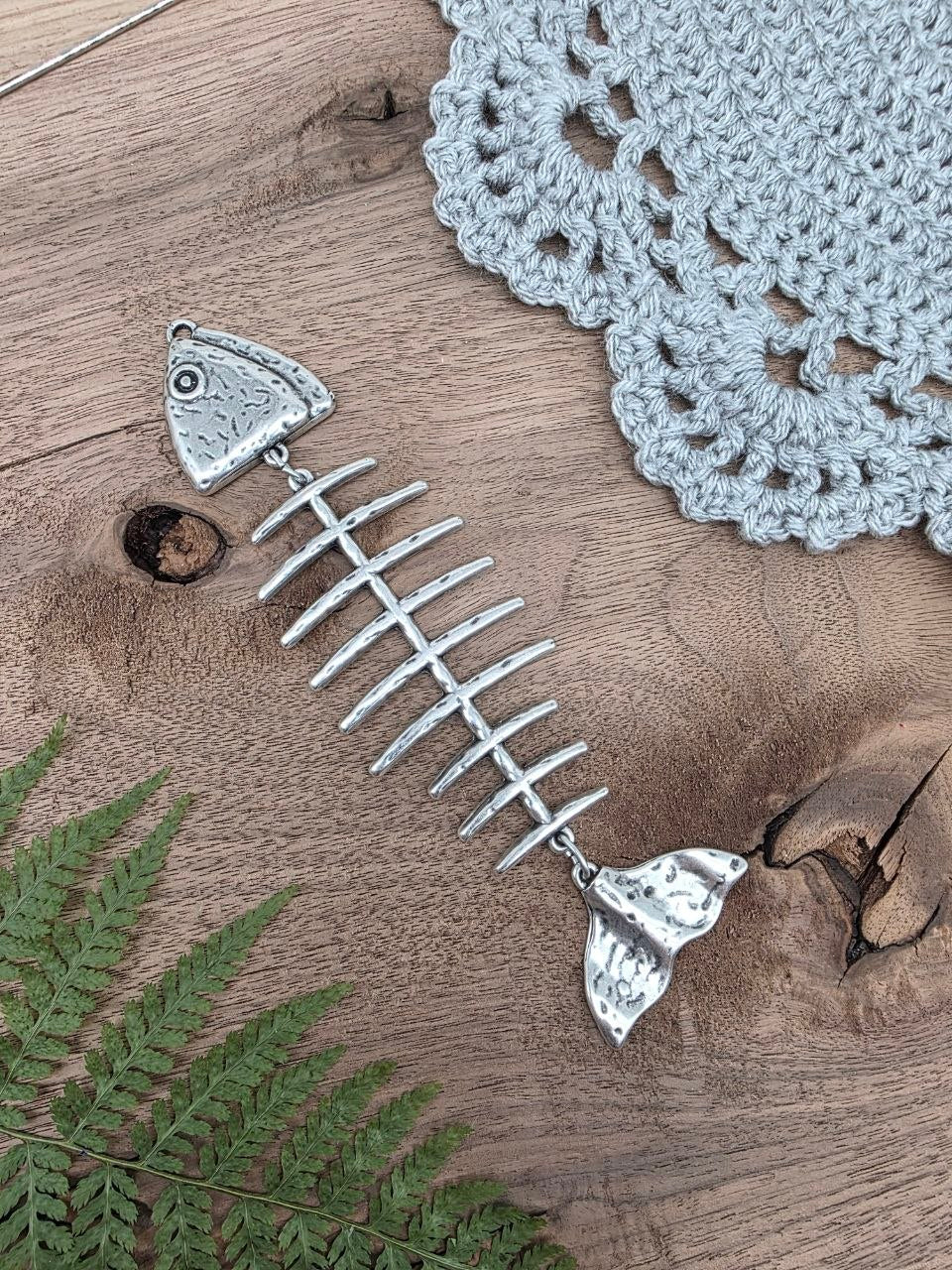 Silver Fishbone Statement Charm