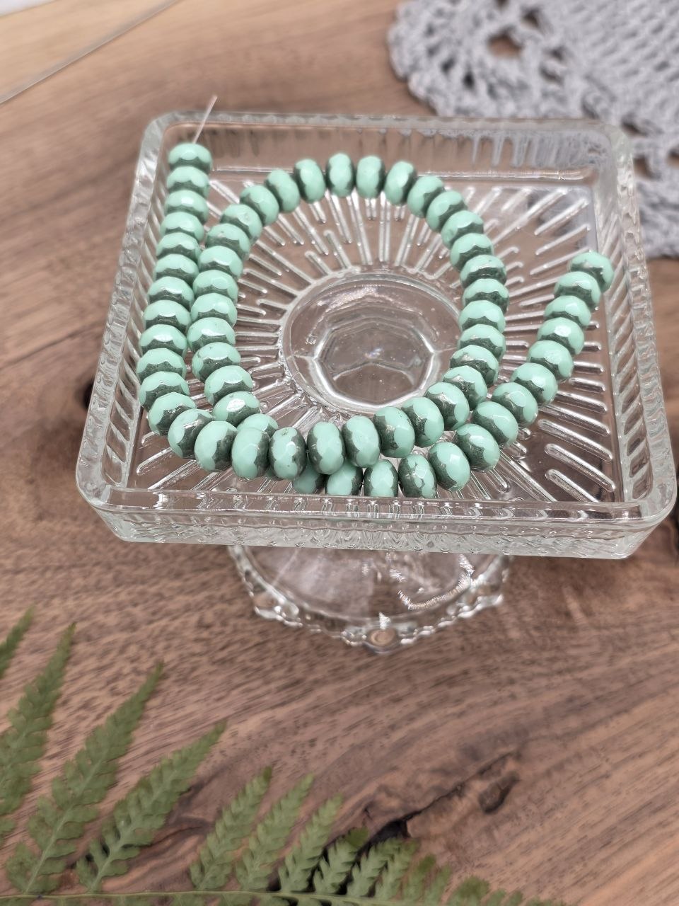 Czech Glass Faceted Rondelle Beads – Seafoam Relic