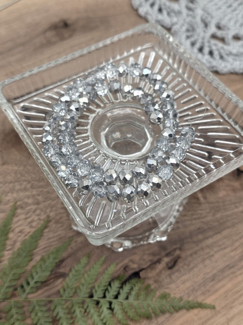 Faceted Glass Rondelle Beads – Silver Mirage