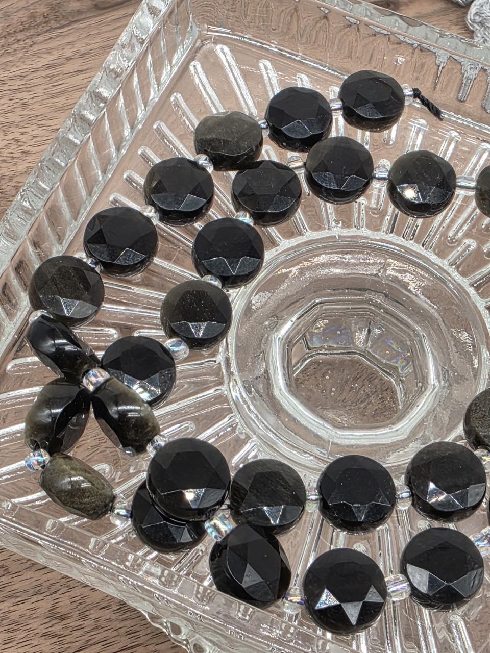 Natural Black Obsidian Faceted Coin Beads 10×5 mm