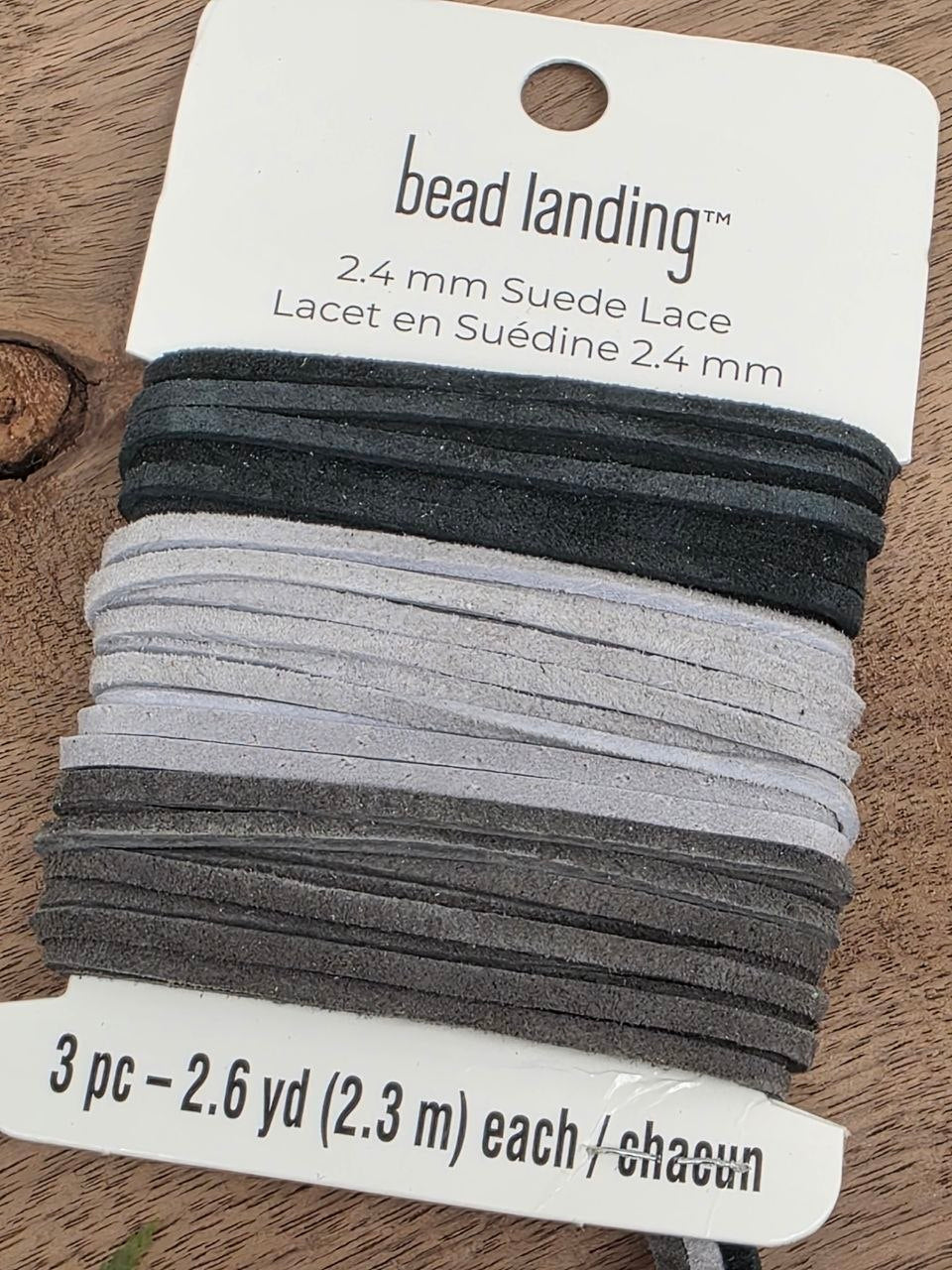 Bead Landing Genuine Flat Leather Cords – Raven, Moon Mist & Wolf Grey – 2.4 mm – 3 × 2.3 m