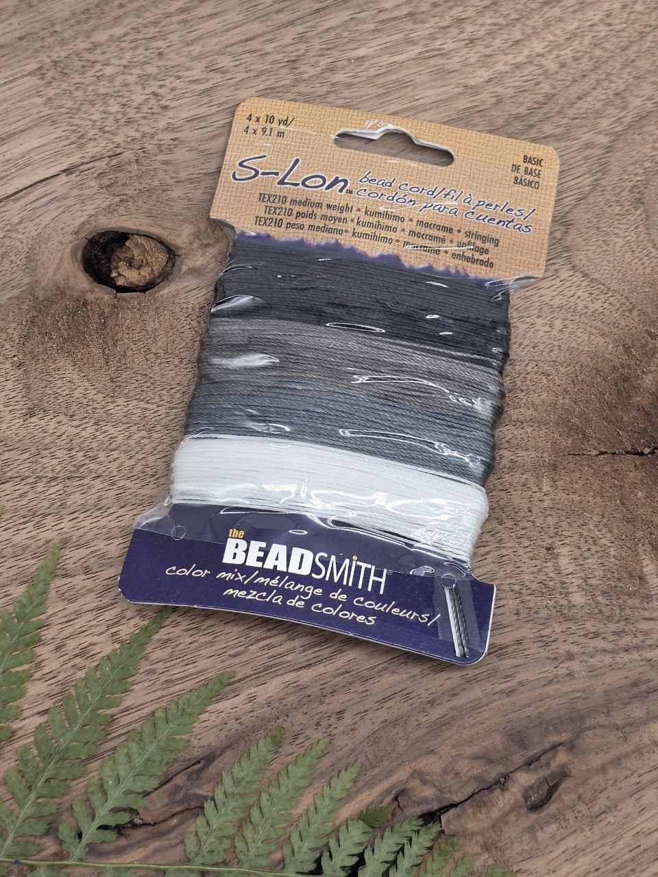 The Beadsmith S-Lon Bead Cord TEX210 – Raven Wing, Storm Slate, Silver Mist & Moonlight – 4 × 9.1 m