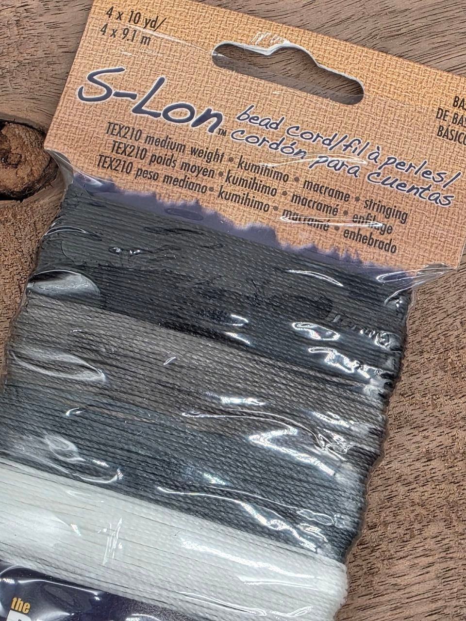 The Beadsmith S-Lon Bead Cord TEX210 – Raven Wing, Storm Slate, Silver Mist & Moonlight – 4 × 9.1 m