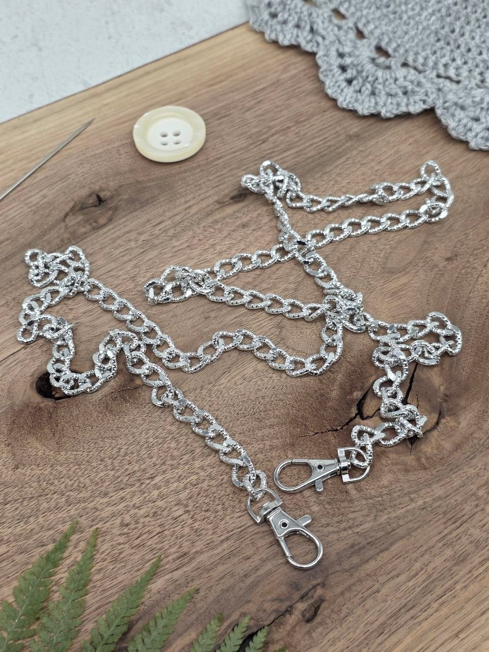Textured Silver Bag Chain with Swivel Clasps - 115cm