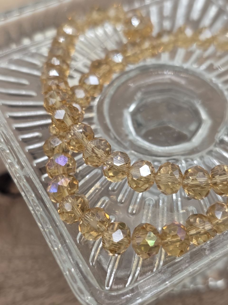 Faceted Glass Beads "Golden Mist" – 8 mm (60 pcs)
