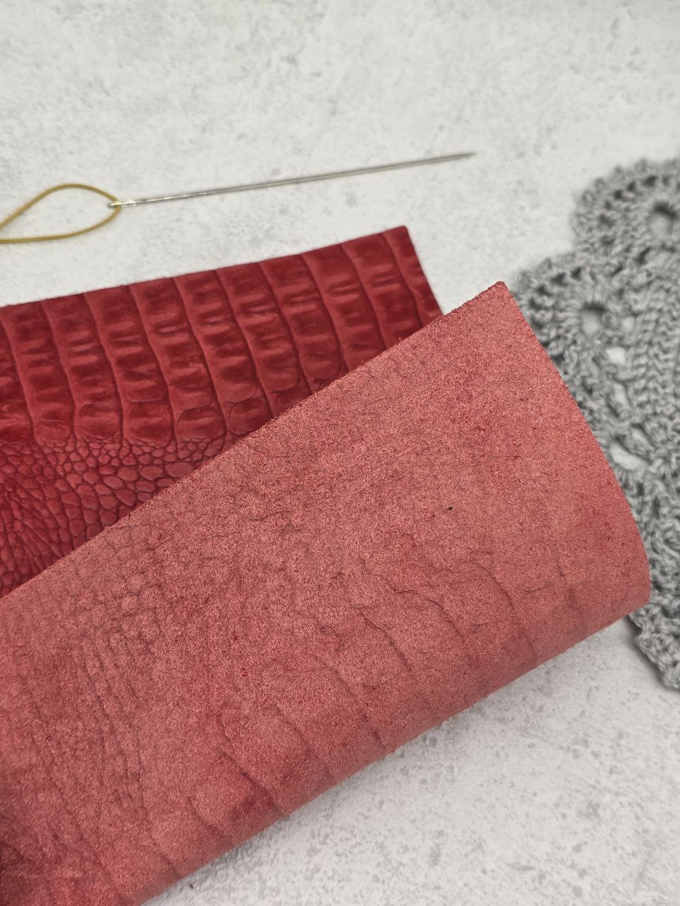 Genuine Leather Sheet “Caiman” – A4 Size, Red