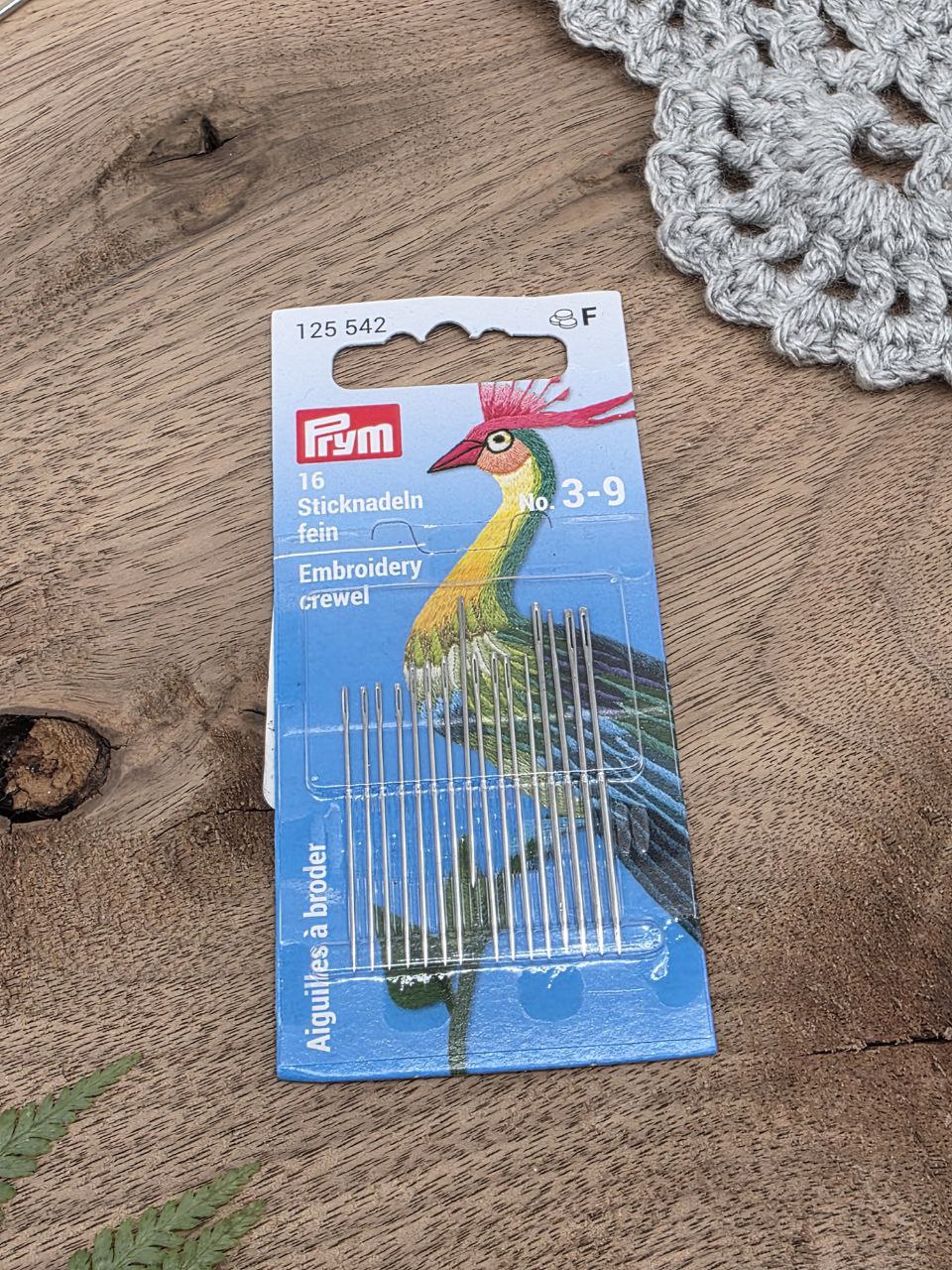 Prym Embroidery Needles (Crewel) No. 3–9 – Fine Assorted Sizes | 16 Pieces