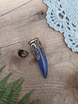 Large Mosaic Horn Pendant – Blue & Gold – 7 cm