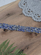 Decorative Iron-On Trim with Rhinestones & Gold Chain – Blue, 1 m