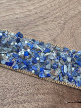 Decorative Iron-On Trim with Rhinestones & Gold Chain – Blue, 1 m