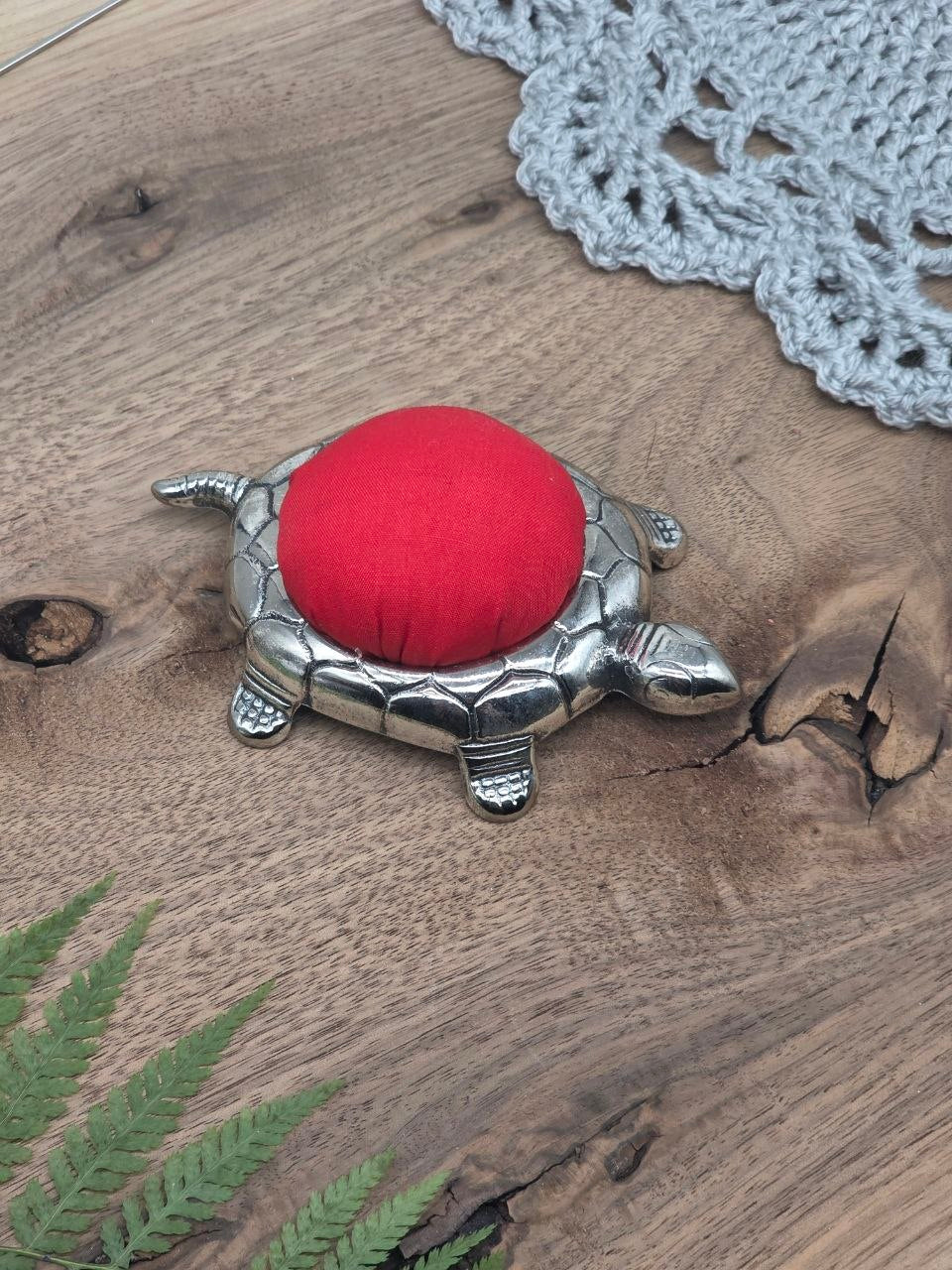 Italian Silver-Plated Turtle Pin Cushion – 10.5 × 7.5 × 4 cm
