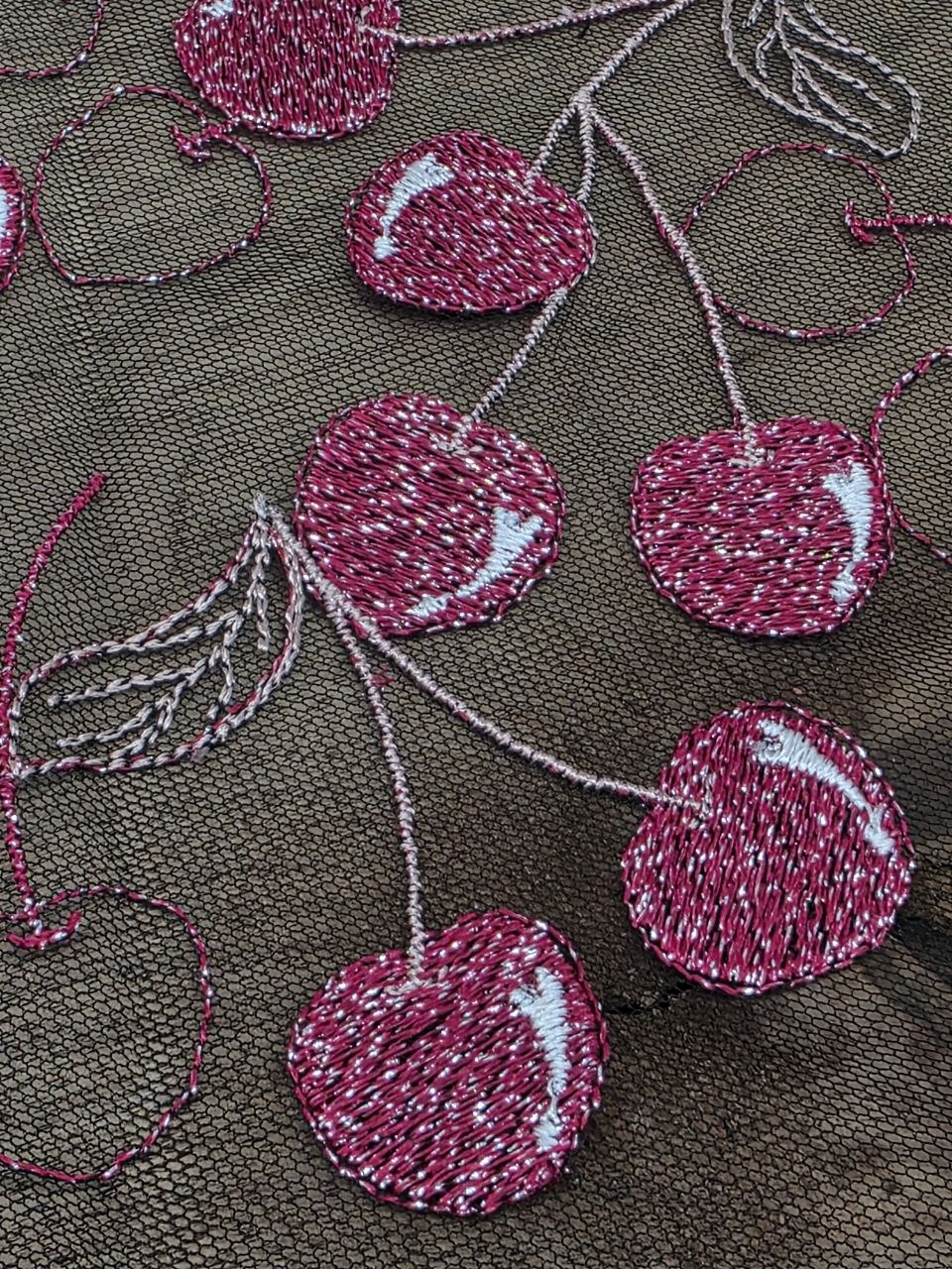 Cherry Embroidered Tulle Trim – 17 cm