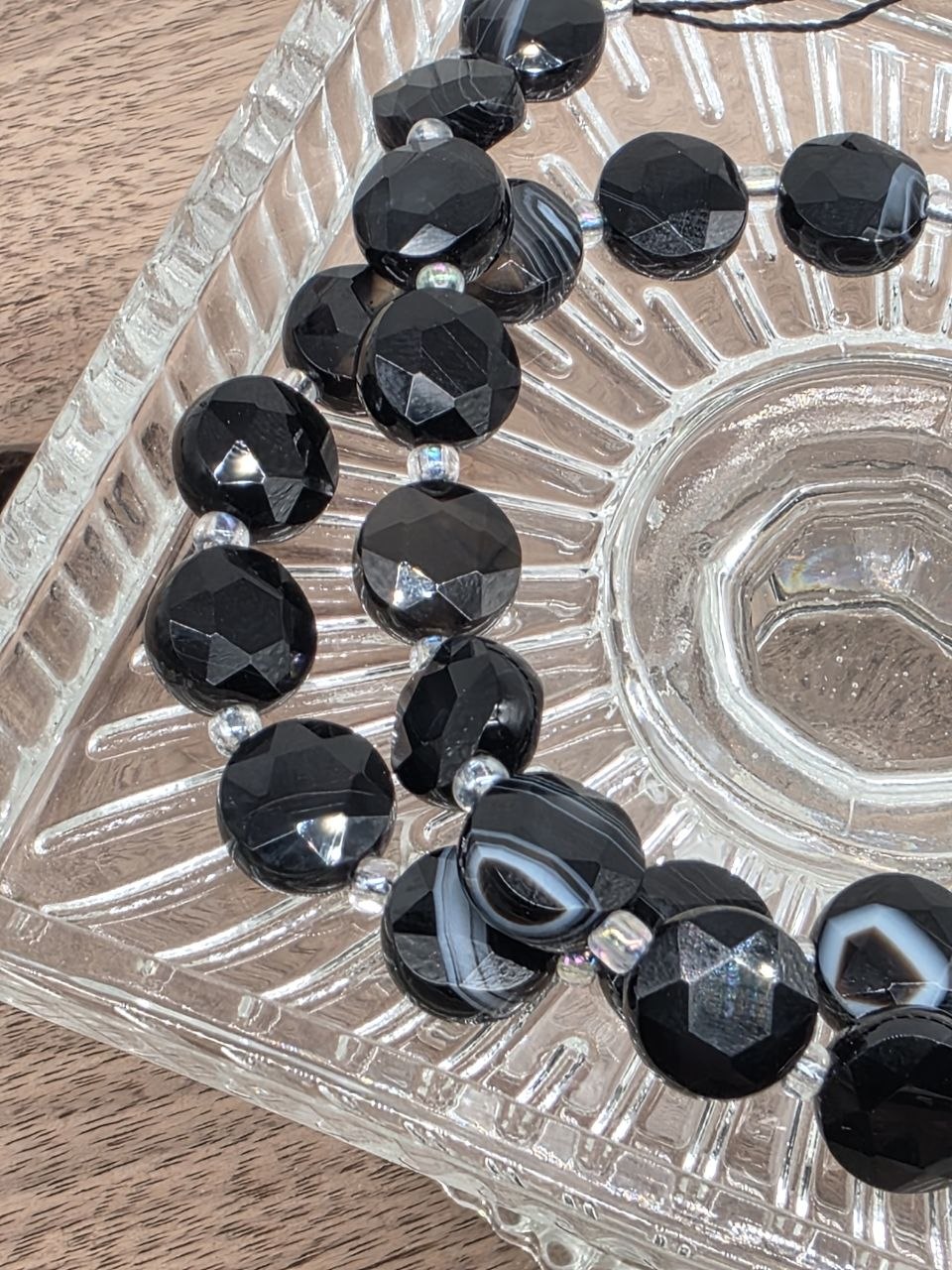 Natural Black Banded Agate Faceted Coin Beads 10×5 mm