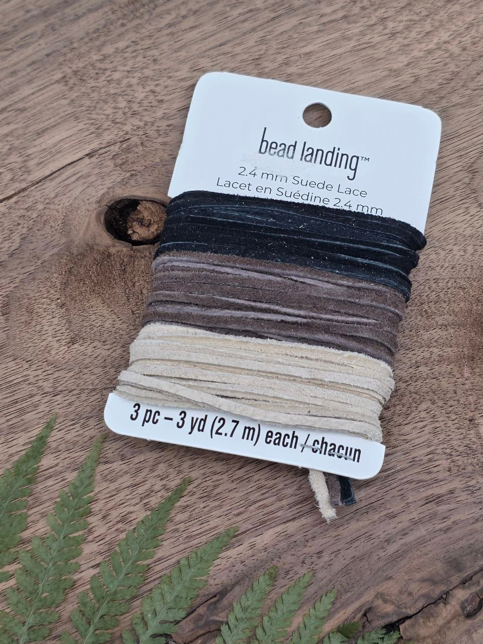 Bead Landing Genuine Flat Leather Cords – Raven, Oak Bark & Desert Sand – 2.4 mm – 3 × 2.7 m