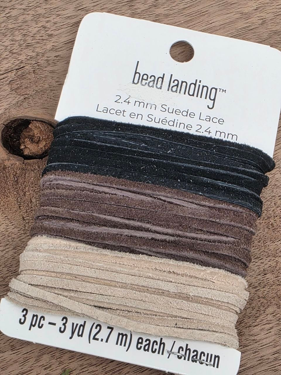 Bead Landing Genuine Flat Leather Cords – Raven, Oak Bark & Desert Sand – 2.4 mm – 3 × 2.7 m