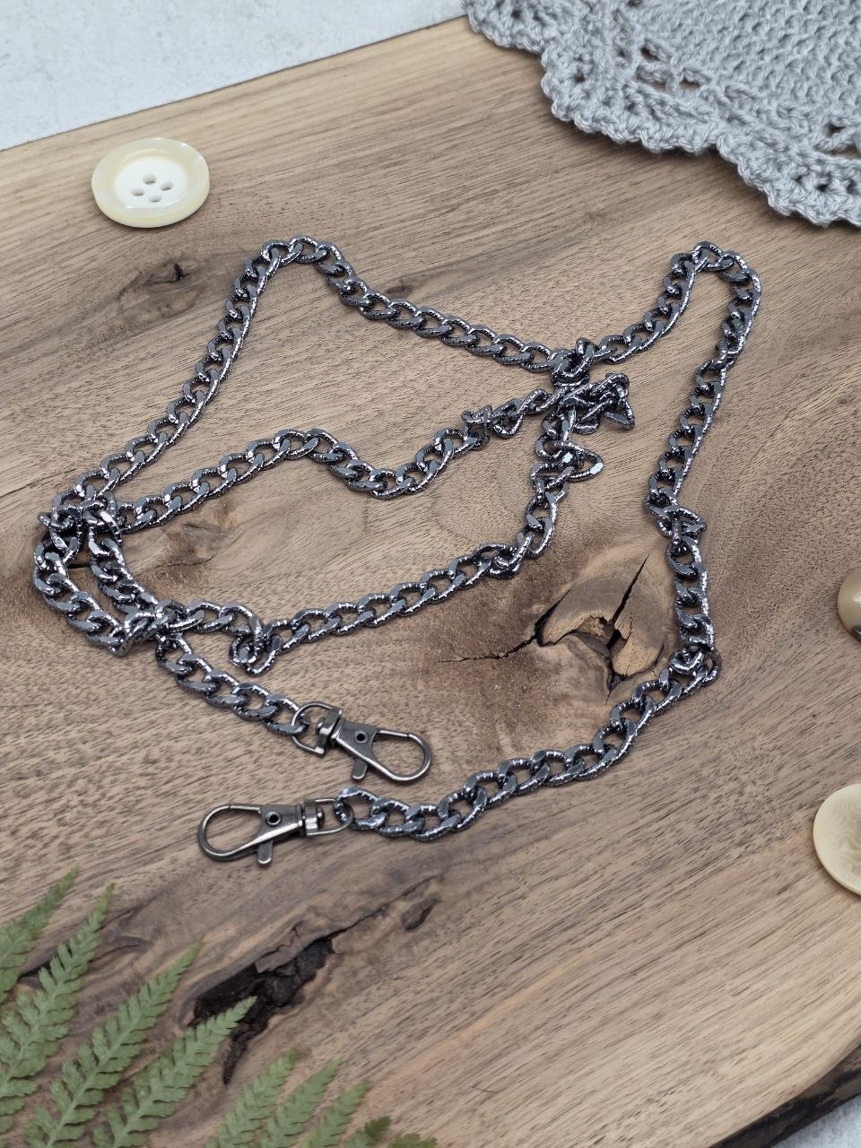 Gunmetal Curb Bag Chain with Swivel Clasps – 120 cm