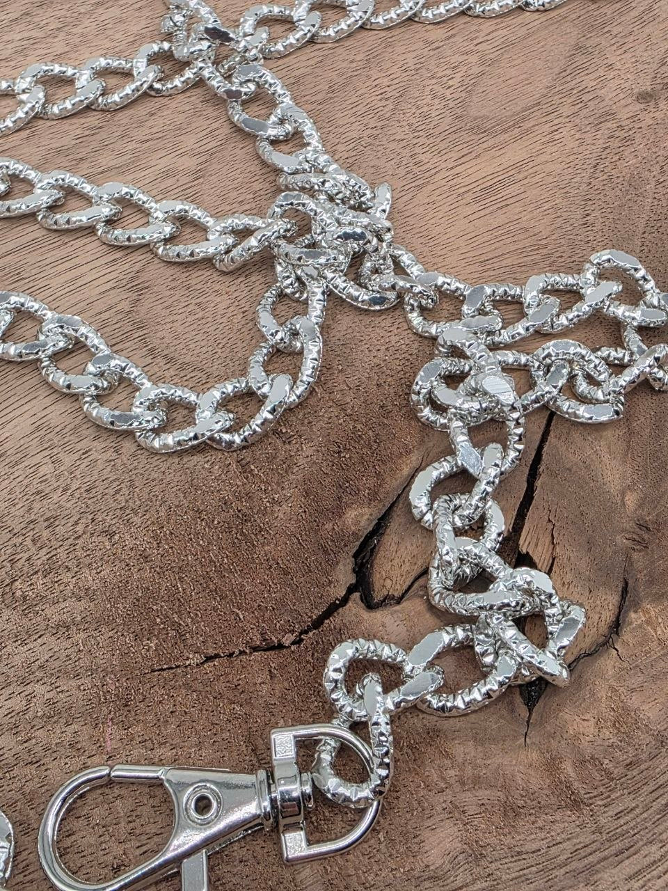 Textured Silver Bag Chain with Swivel Clasps - 115cm