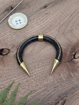Large Natural Black Horn Pendant with Brass Details – 8.5 × 8 cm