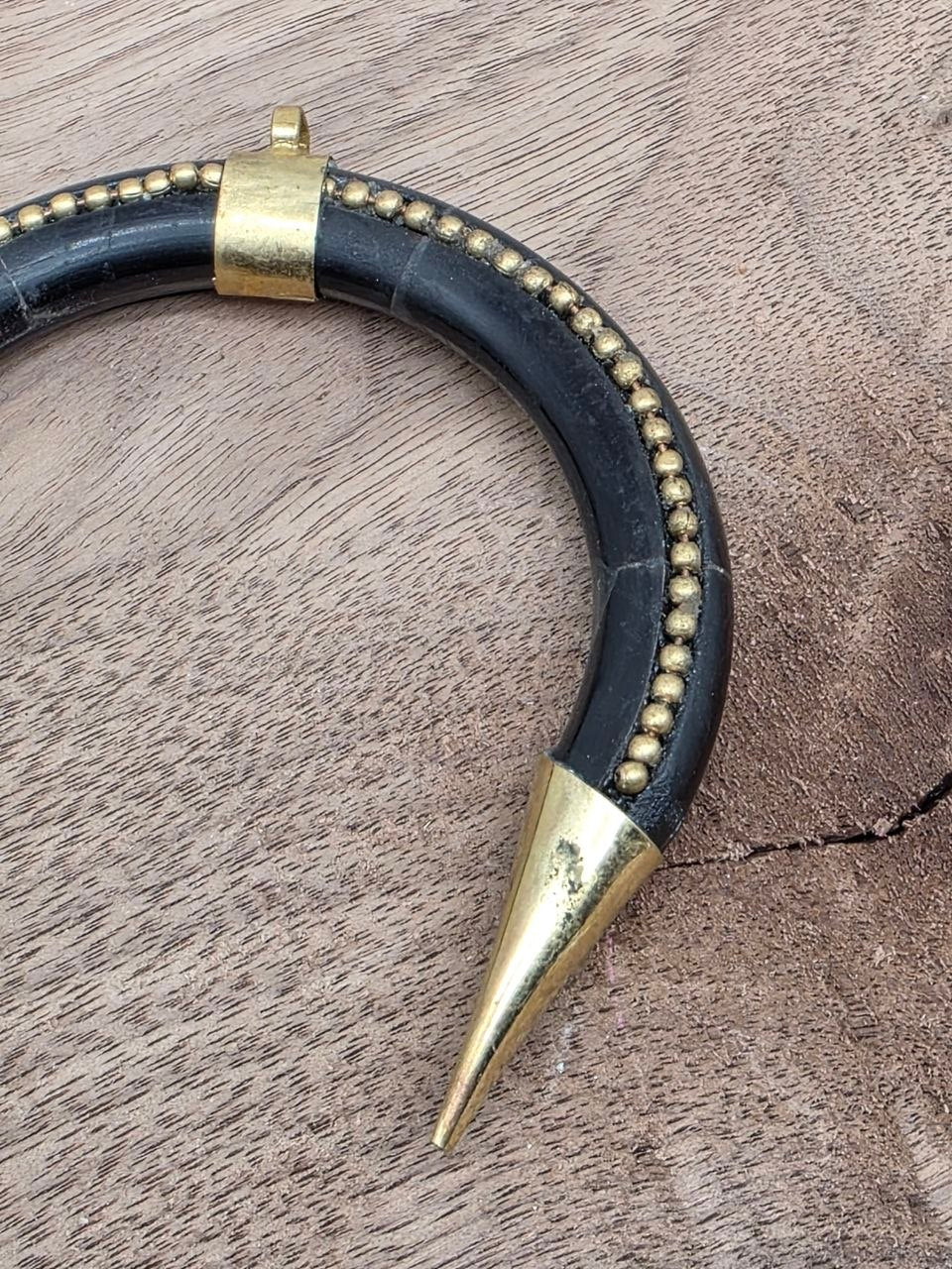 Large Natural Black Horn Pendant with Brass Details – 8.5 × 8 cm