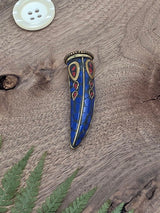 Large Mosaic Horn Pendant – Blue & Gold – 7 cm