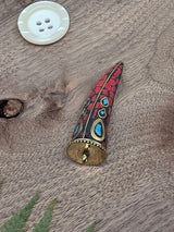 Large Mosaic Horn Pendant – Red & Turquoise – 7 cm
