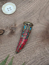 Large Mosaic Horn Pendant – Red & Turquoise – 7 cm