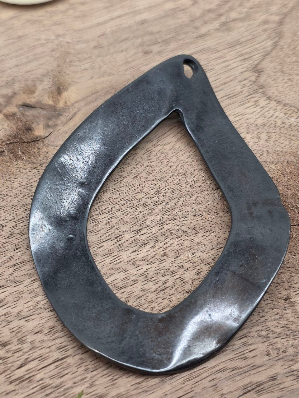 Organic Teardrop Metal Pendant – Black Gunmetal, 90 × 60 mm  Description
