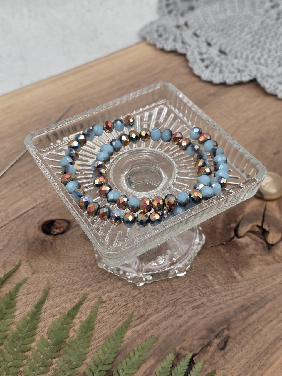 Faceted Glass Beads – Dusty Blue & Iris Metallic, 8 mm (60 pcs)