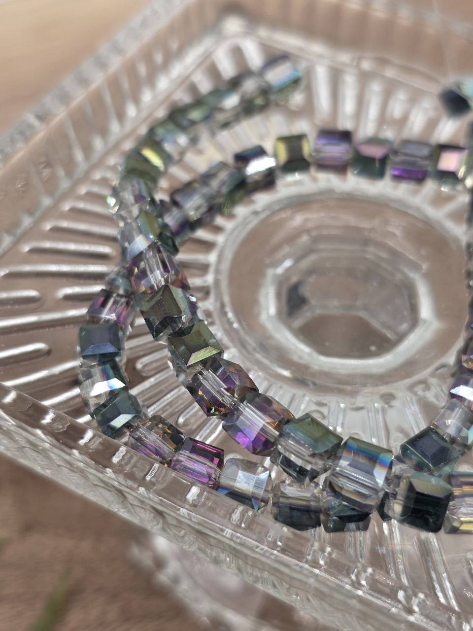 Natural Quartz Faceted Cube Beads 6 mm – Aurora Veil – 60 Pcs