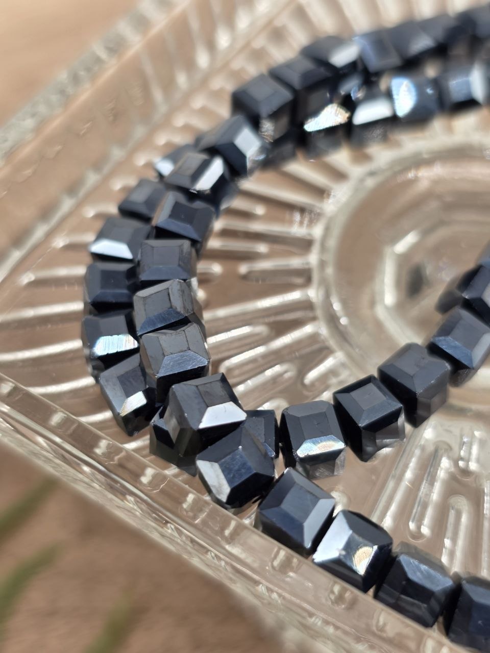 Natural Quartz Faceted Cube Beads 6 mm – 60 pcs - Black Prism