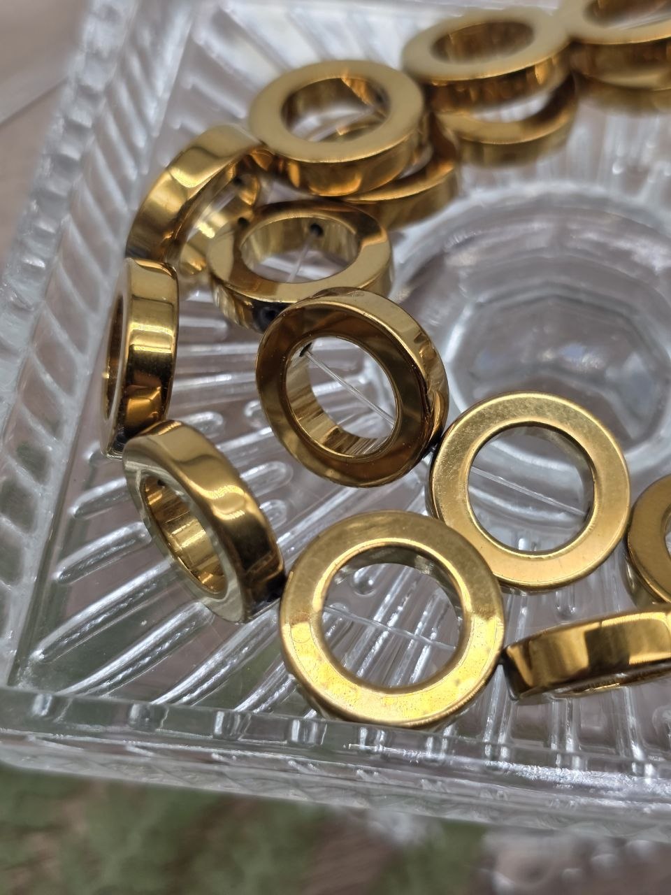 Golden Halo Hematite Ring Beads – 16 mm