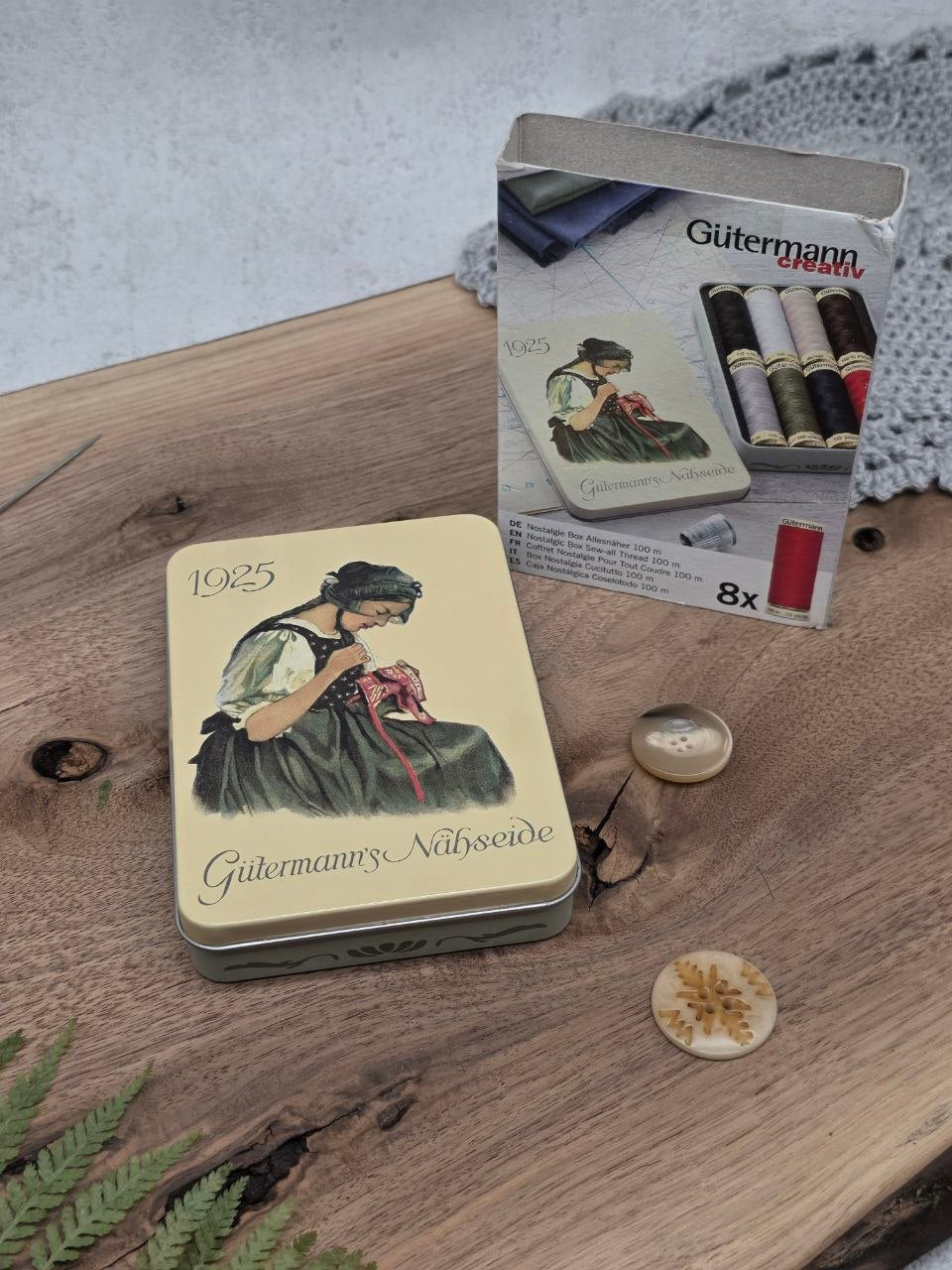 Gütermann Nostalgic Sew-All Thread Set – 8 × 100 m in Vintage Metal Box