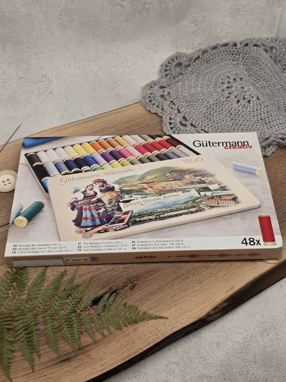 Gütermann Nostalgic Sew-All Thread Set – 48 × 100 m in Vintage Metal Box